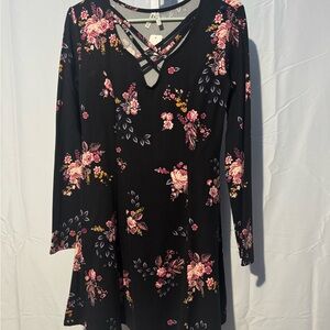 Mudd Black Long Sleeve Floral Dress Size M